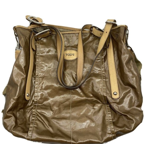 TOD’S Large Laminated Fabric Tote Bag W/ Strap - Picture 1 of 15